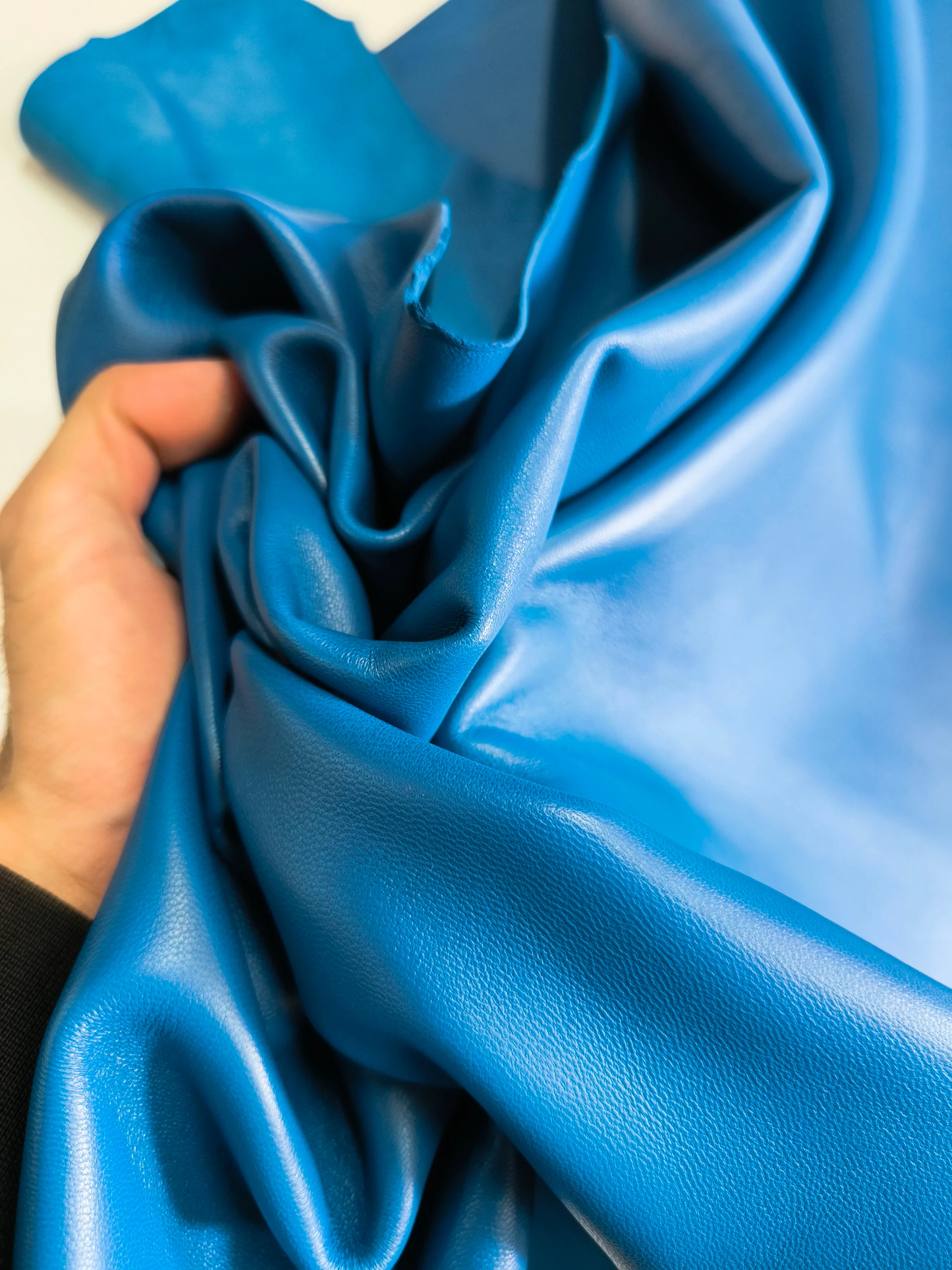 Sheep leather color Azure Blue, soft nappa lambskin genuine leather for crafts, thick. 1,0mm (2 1/2oz)