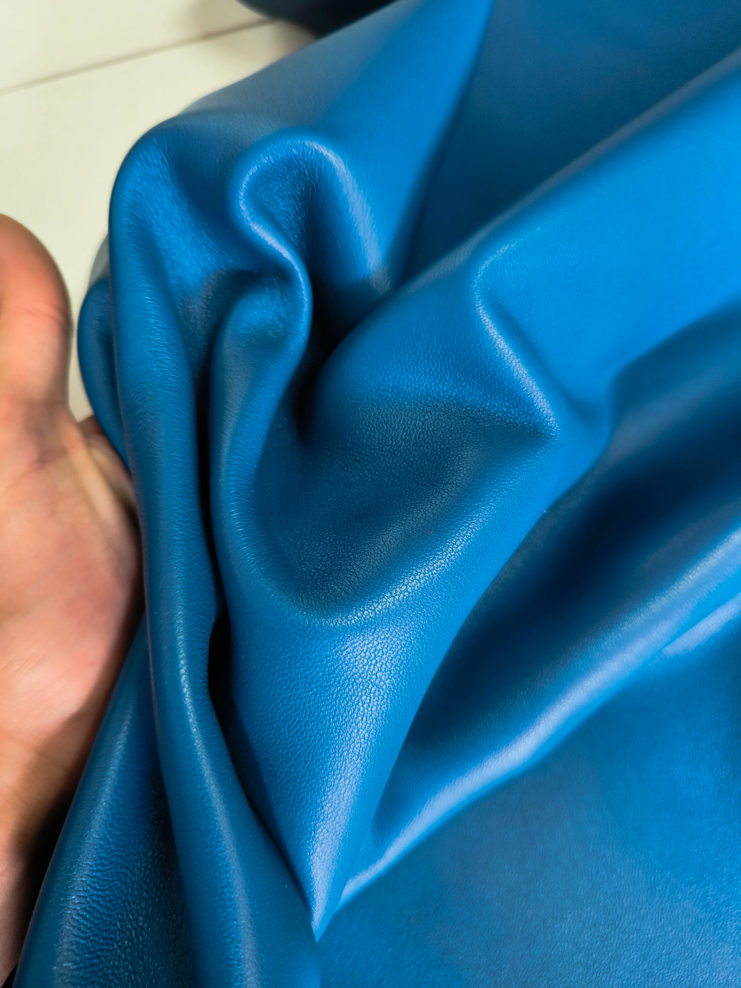 Sheep leather color Azure Blue, soft nappa lambskin genuine leather for crafts, thick. 1,0mm (2 1/2oz)