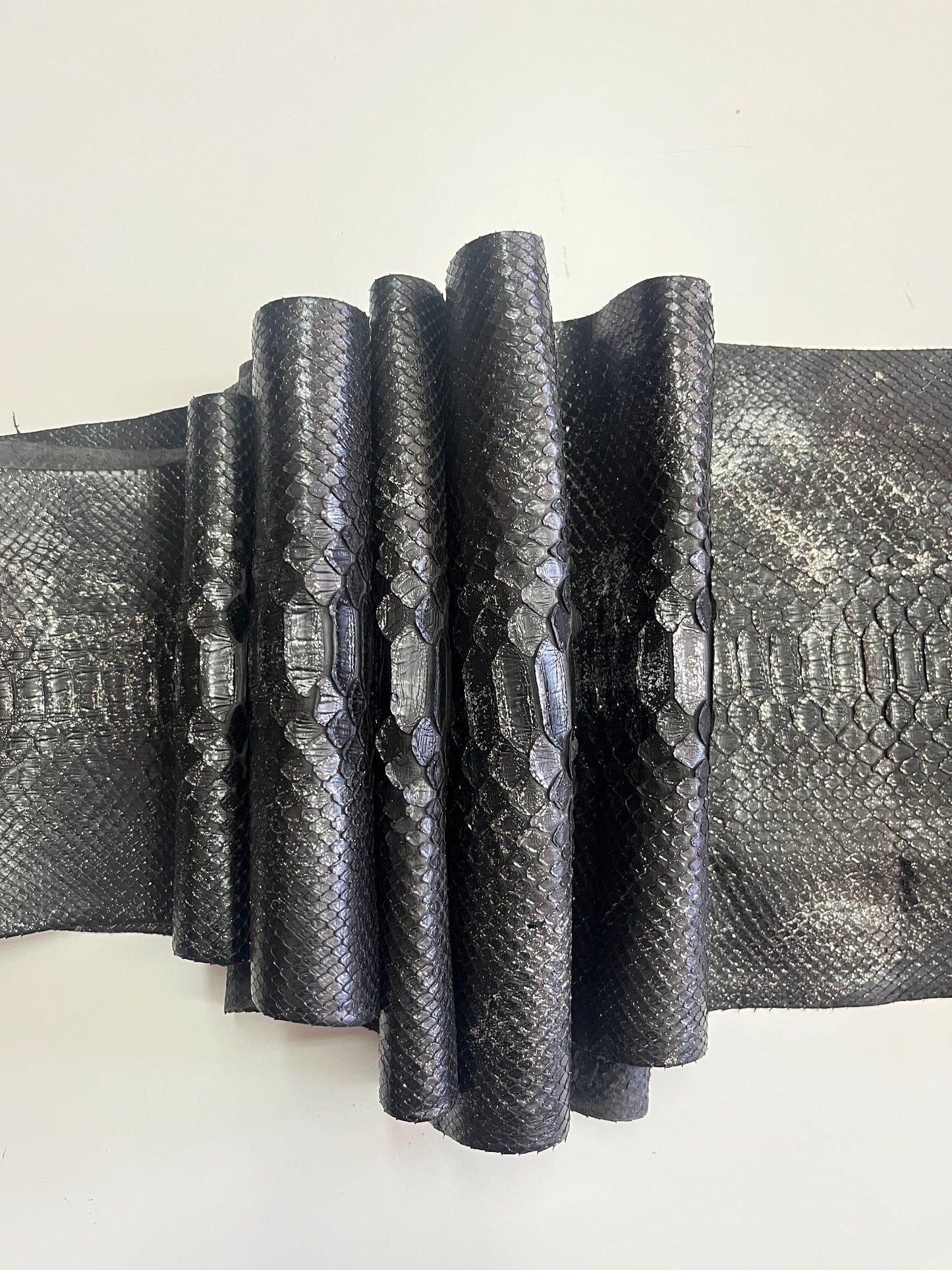 Python leather, real snakeskin hide color silver black, long and wide snake leather for crafts and DIY projects, of thick 1,0mm(2 oz)