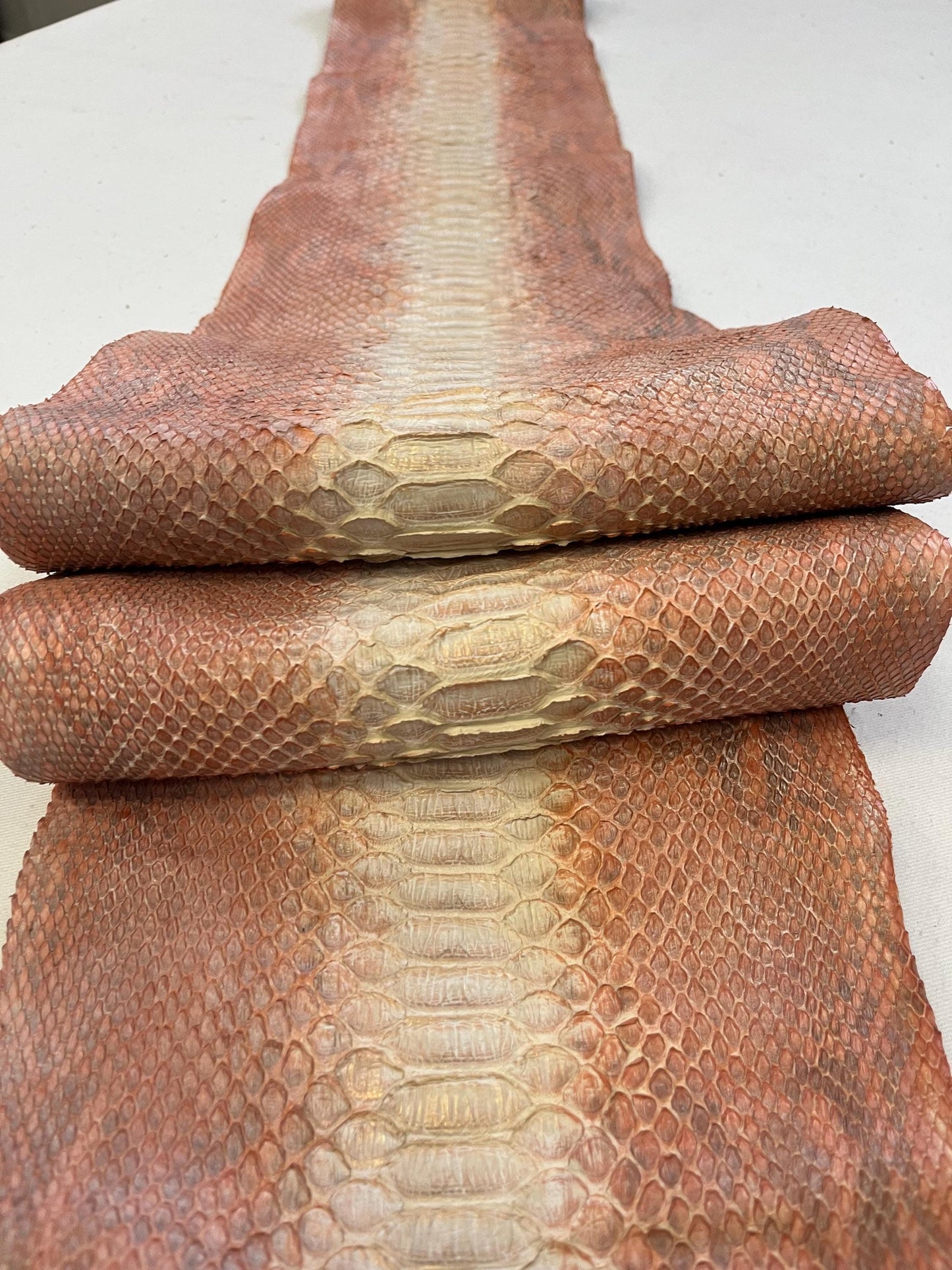 Genuine python leather, real snake leather color vintage rose, long and wide snakeskin of thick 1,0mm(2 1/2 oz)