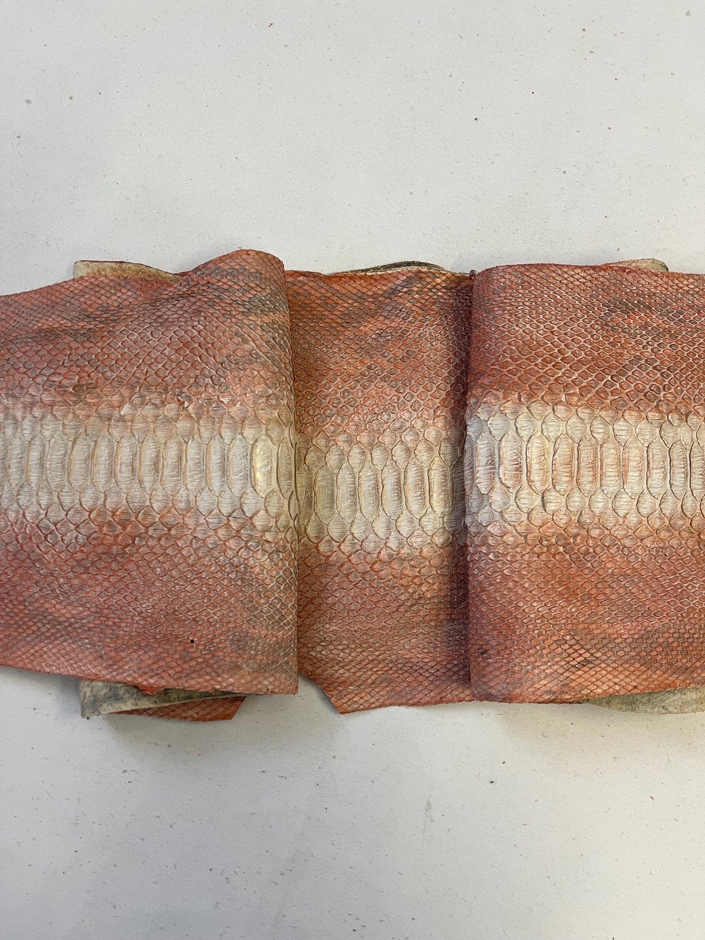 Genuine python leather, real snake leather color vintage rose, long and wide snakeskin of thick 1,0mm(2 1/2 oz)