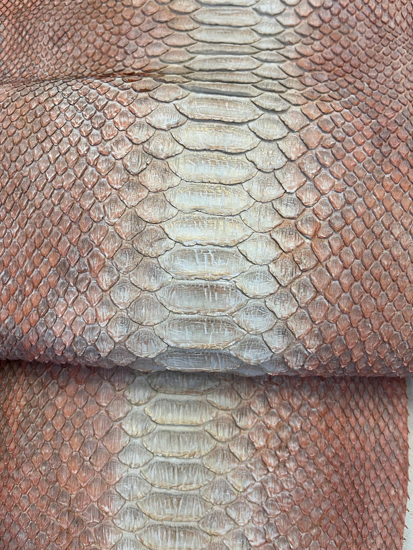 Genuine python leather, real snake leather color vintage rose, long and wide snakeskin of thick 1,0mm(2 1/2 oz)