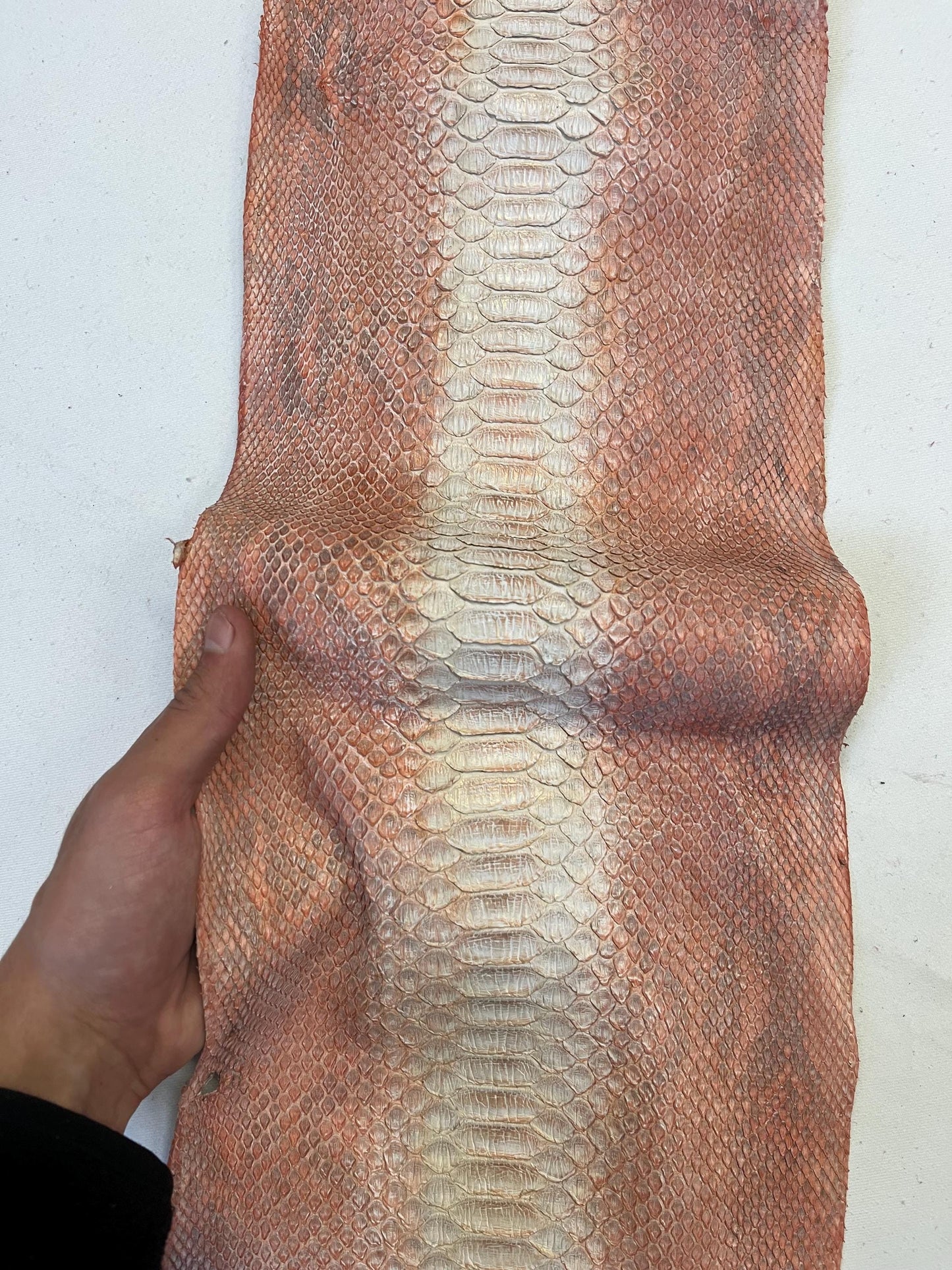 Genuine python leather, real snake leather color vintage rose, long and wide snakeskin of thick 1,0mm(2 1/2 oz)