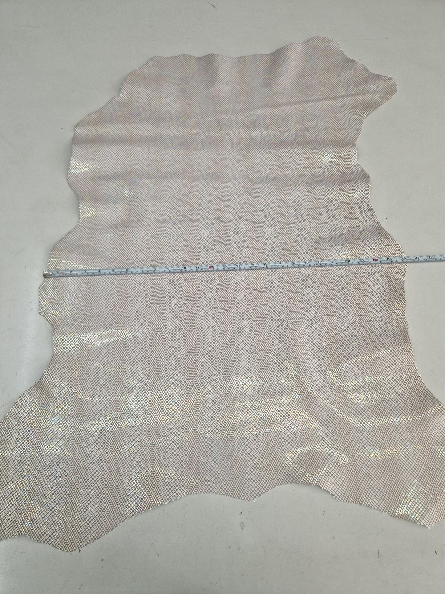 Sheep leather col. white rainbow, iridescent glossy snake printed leather for crafts, thick 1,0mm (2,5 oz)