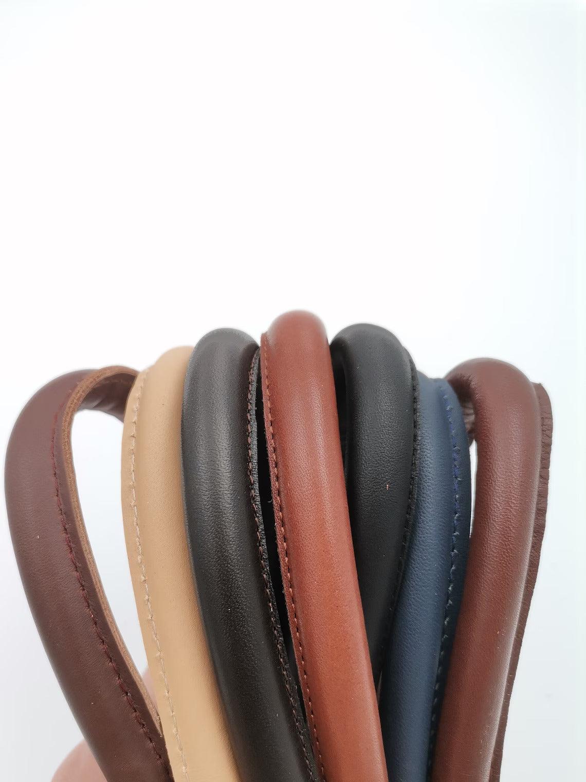 Leather handles for bags, Pair or genuine leather handbag handles rounded and stitched, length 55cm-22 inches - Salvo Leather