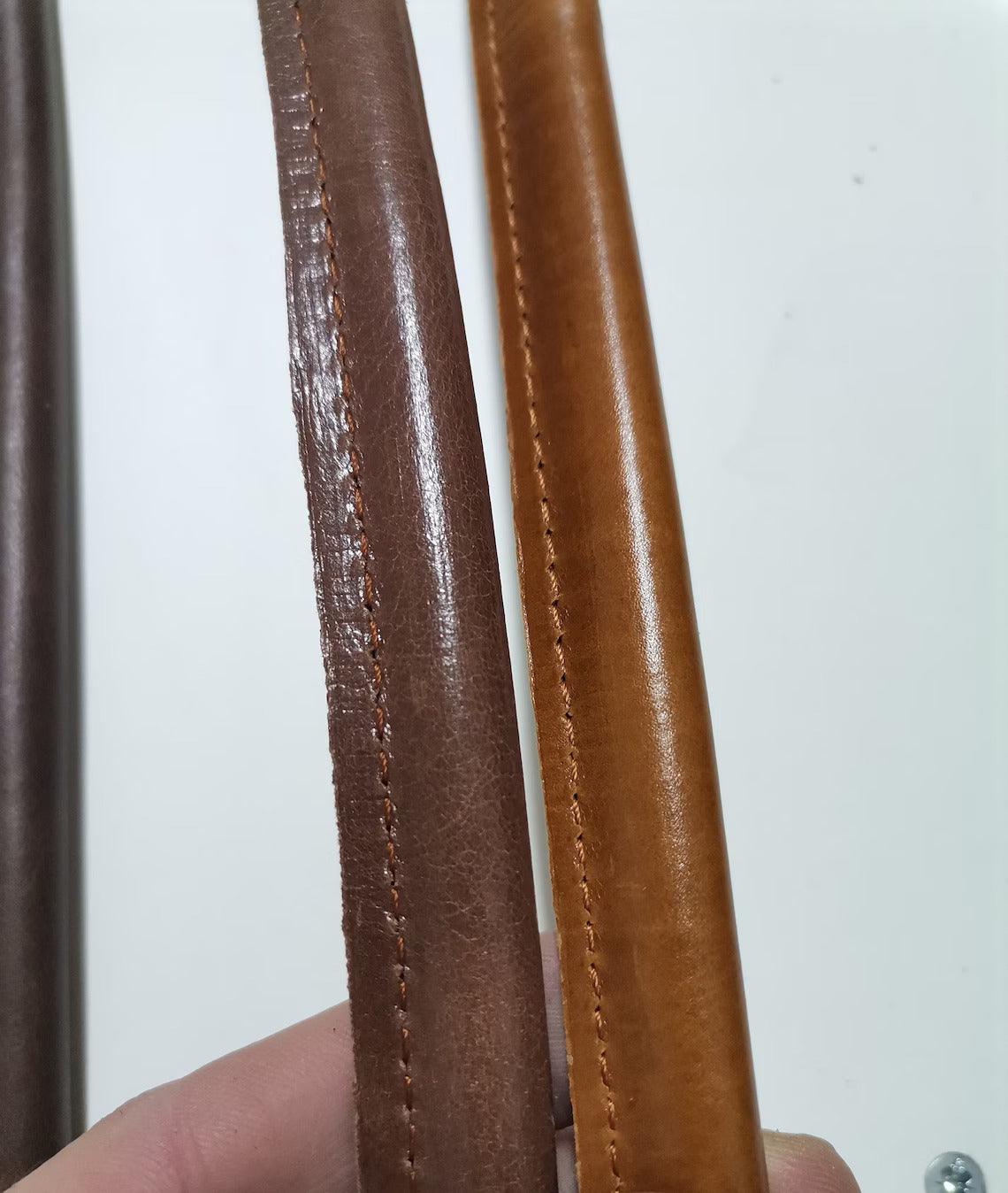 Leather handles for bags, Pair or genuine leather handbag handles rounded and stitched, length 55cm-22 inches - Salvo Leather