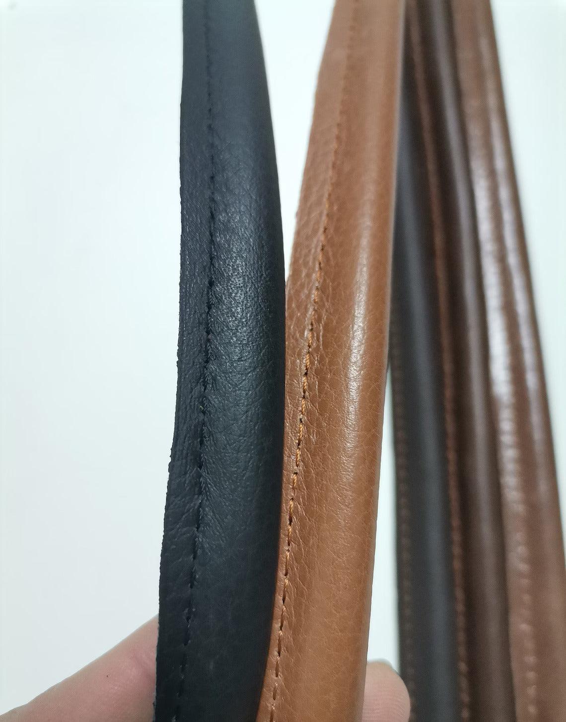 Leather handles for bags, Pair or genuine leather handbag handles rounded and stitched, length 55cm-22 inches - Salvo Leather