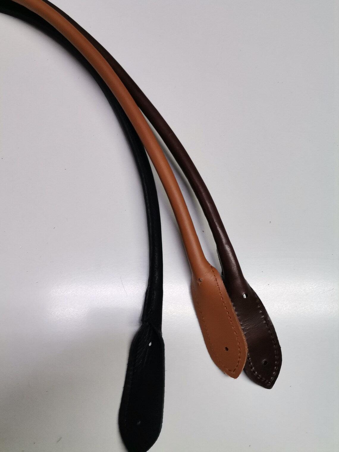 Leather handles for bags, Pair of leather handbag handles, rounded and stitched, length 55cm-21,6 inches - Salvo Leather