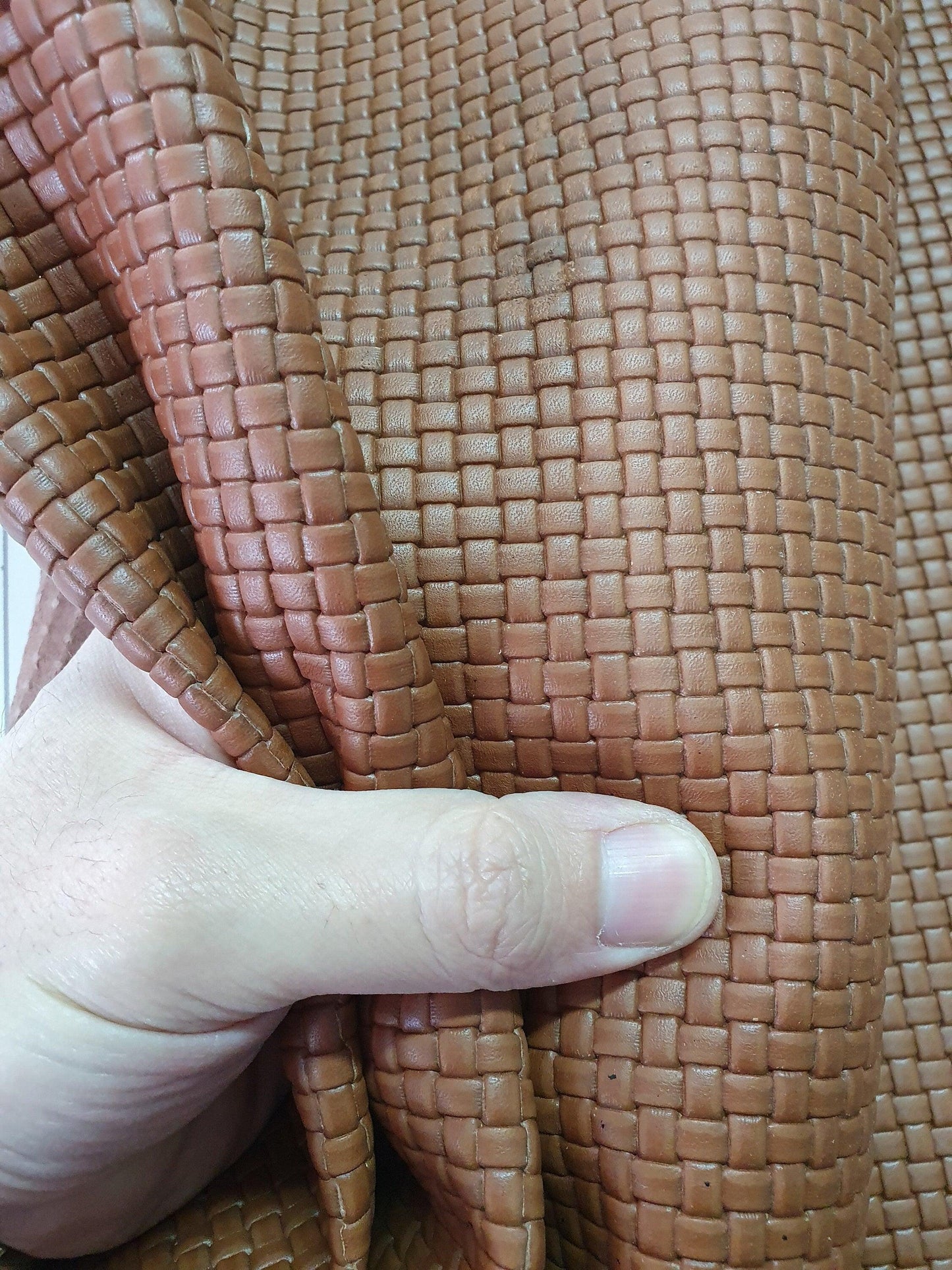 Cow embossed leather, Genuine printed cowhide skin, knitted/mat effect thick 1,1mm(3 oz) - Salvo Leather