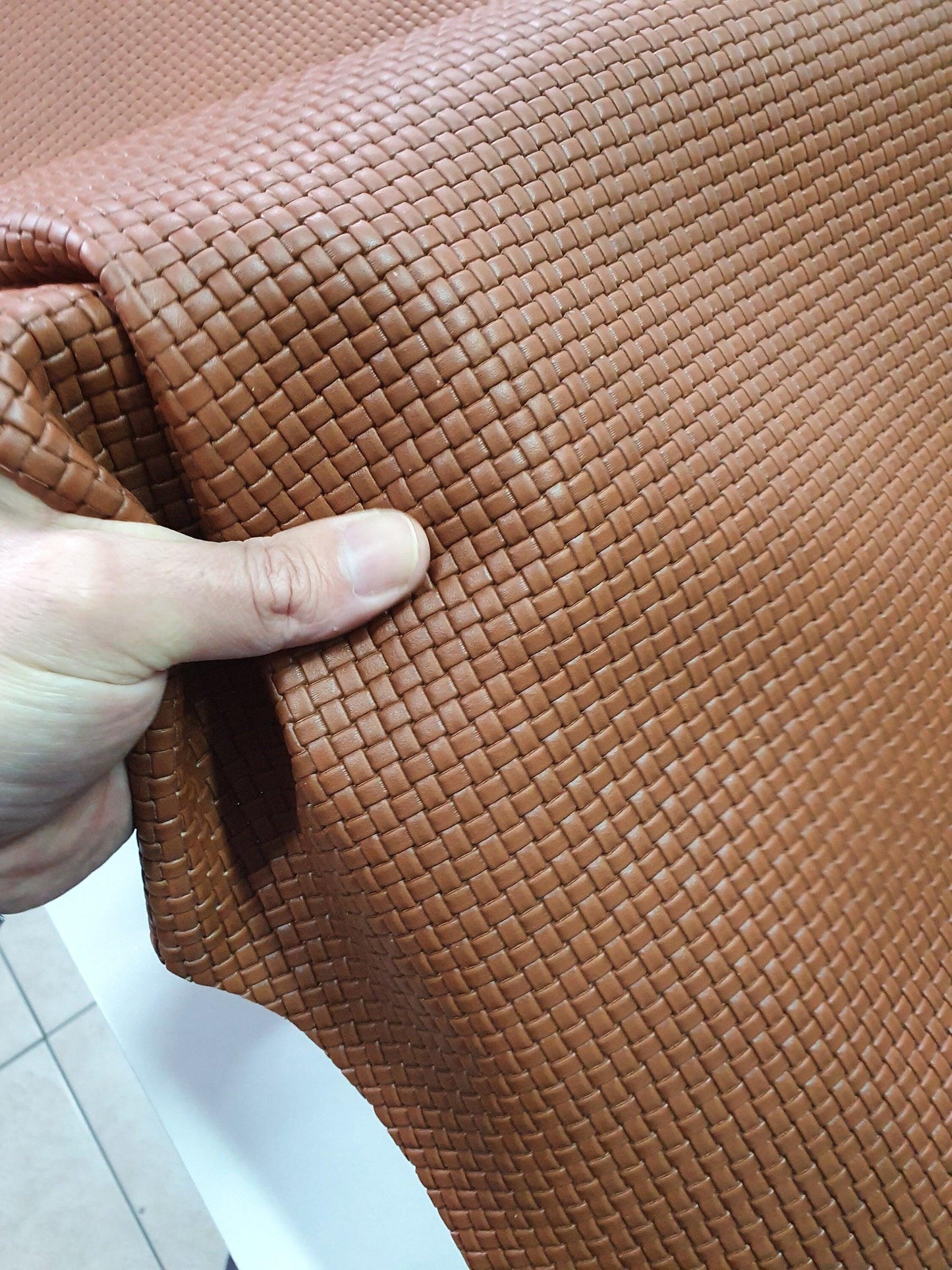 Cow embossed leather, Genuine printed cowhide skin, knitted/mat effect thick 1,1mm(3 oz) - Salvo Leather