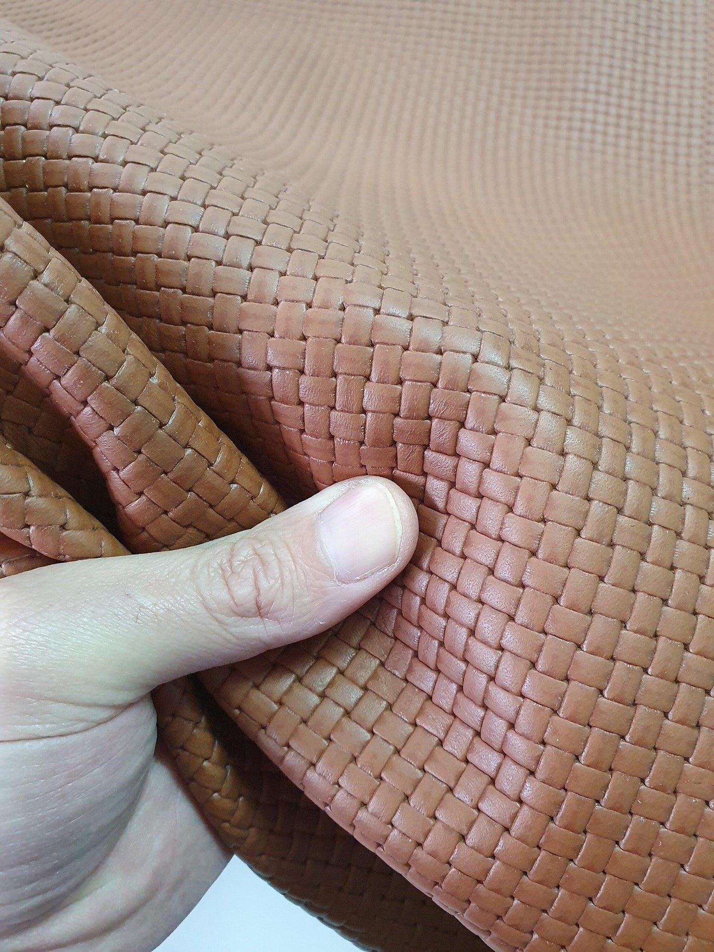 Cow embossed leather, Genuine printed cowhide skin, knitted/mat effect thick 1,1mm(3 oz) - Salvo Leather