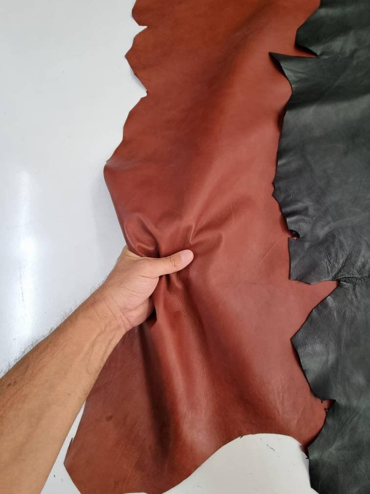 Sheep leather antique, crunchy effect, Genuine lambskin hide two tone col. Tan, Semi Veg Tanned - Salvo Leather