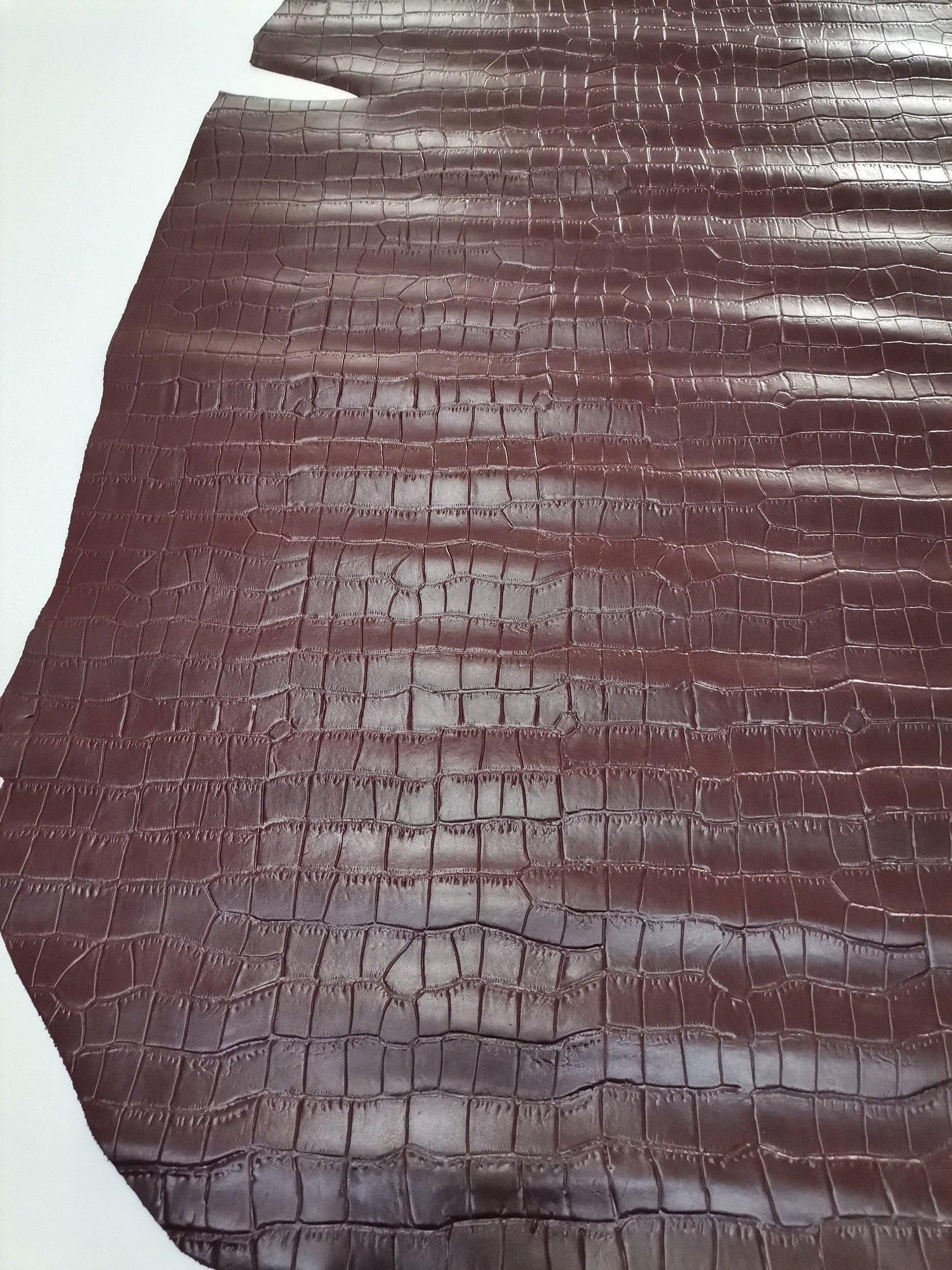 Cow leather printed crocodile effect, genuine cowhide leather sheets alligator embossed, thickness 1,2mm(3 oz) - Salvo Leather