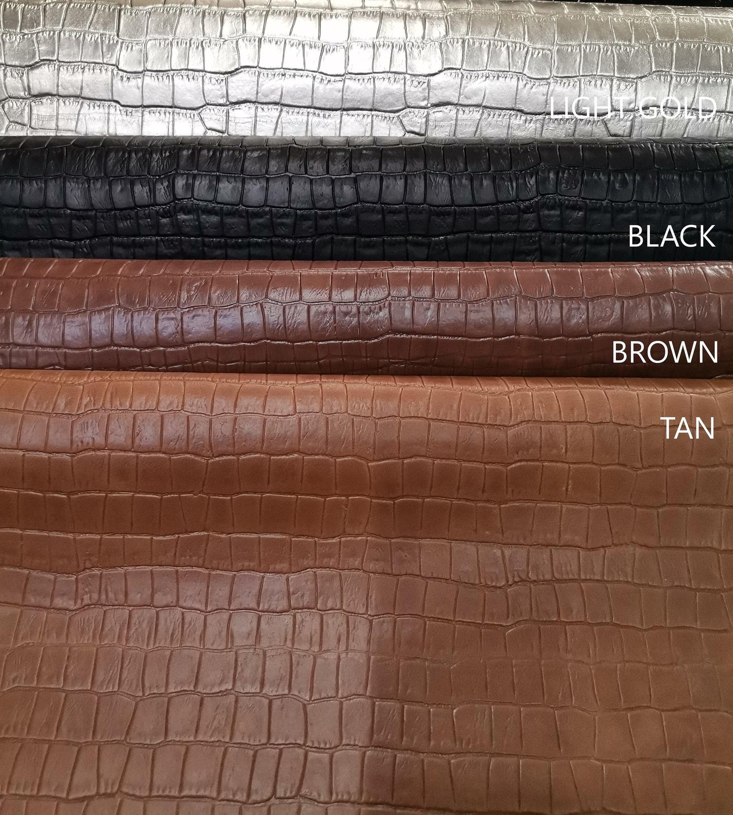 Cow leather printed crocodile effect, genuine cowhide leather sheets alligator embossed, thickness 1,2mm(3 oz) - Salvo Leather