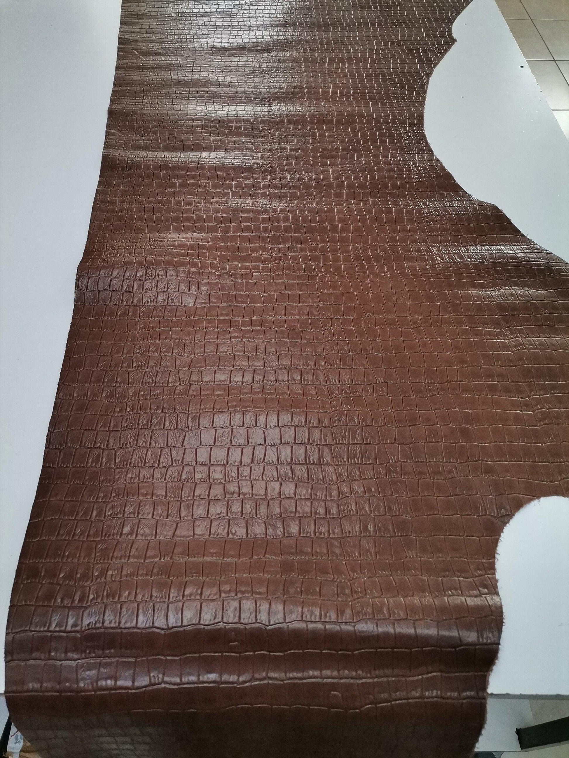 Cow leather printed crocodile effect, genuine cowhide leather sheets alligator embossed, thickness 1,2mm(3 oz) - Salvo Leather