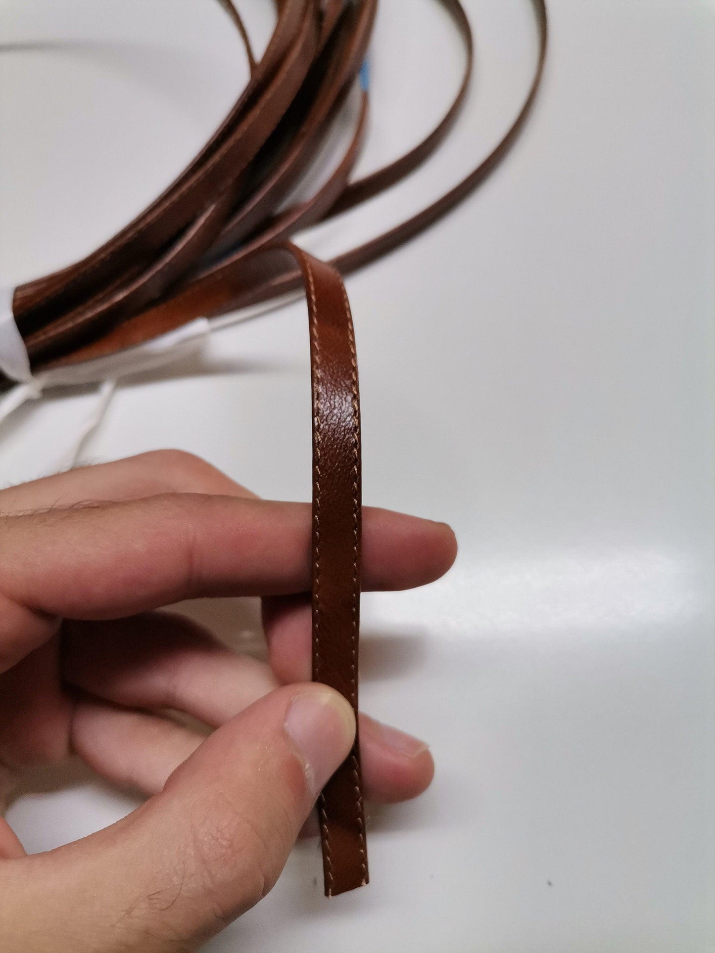 Leather shoe straps, Genuine leather straps folded and stitched width 0,8mm(1/3 inch) thickness 1,2mm(3 oz) - Salvo Leather