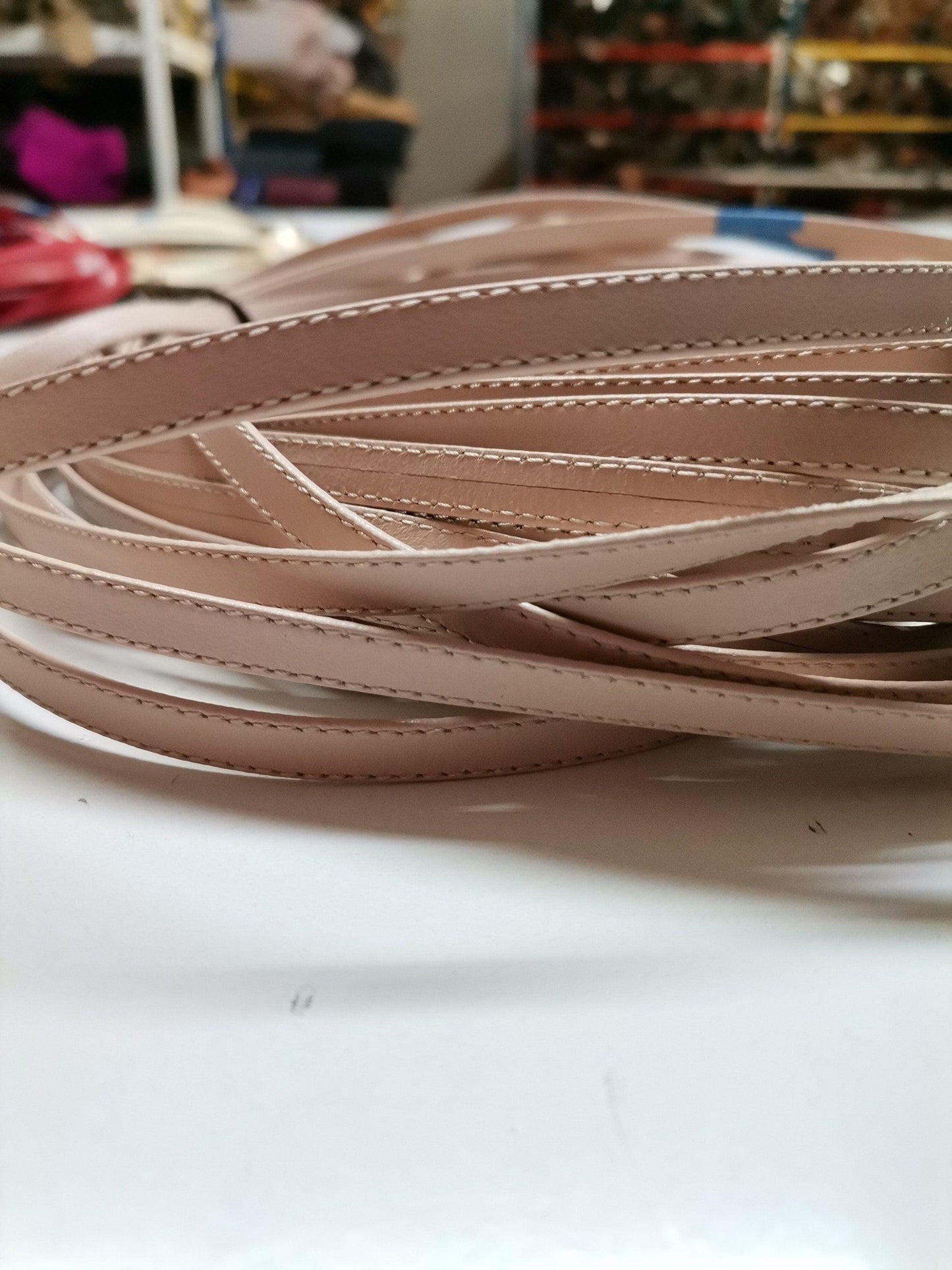 Leather shoe straps, Genuine leather straps folded and stitched width 0,8mm(1/3 inch) thickness 1,2mm(3 oz) - Salvo Leather