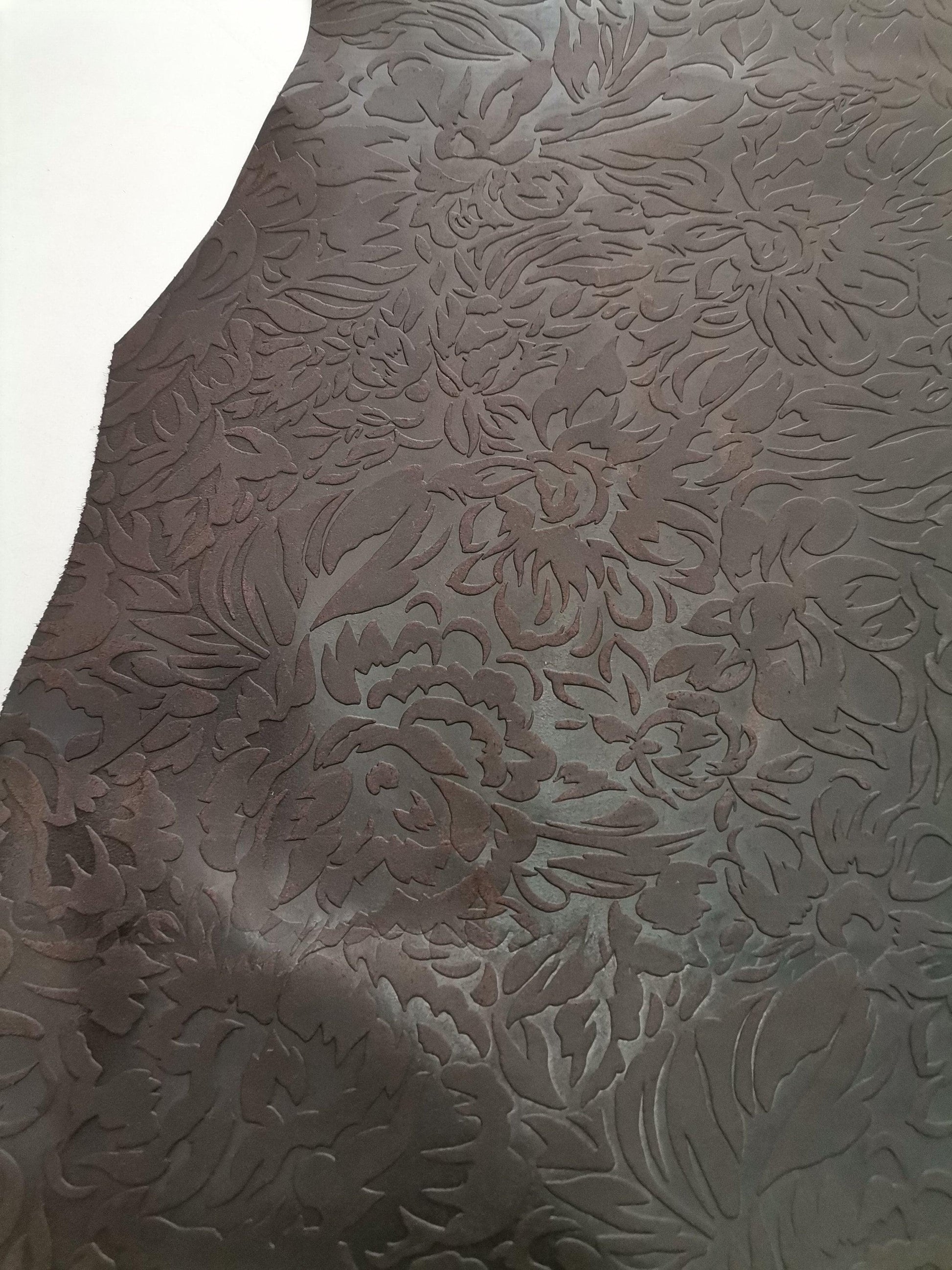 Cow floral printed suede leather, Genuine cowhide skin for Crafting, Leather Working and DIY thickness 1,1mm (3 oz) - Salvo Leather