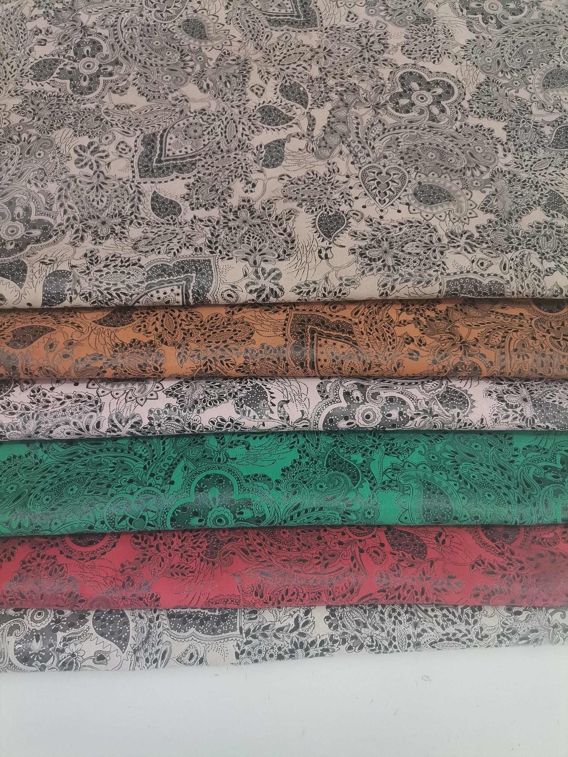 Goat suede leather, Genuine goat skin paisley print on suede thickness 0,9mm(2,5 oz) - Salvo Leather