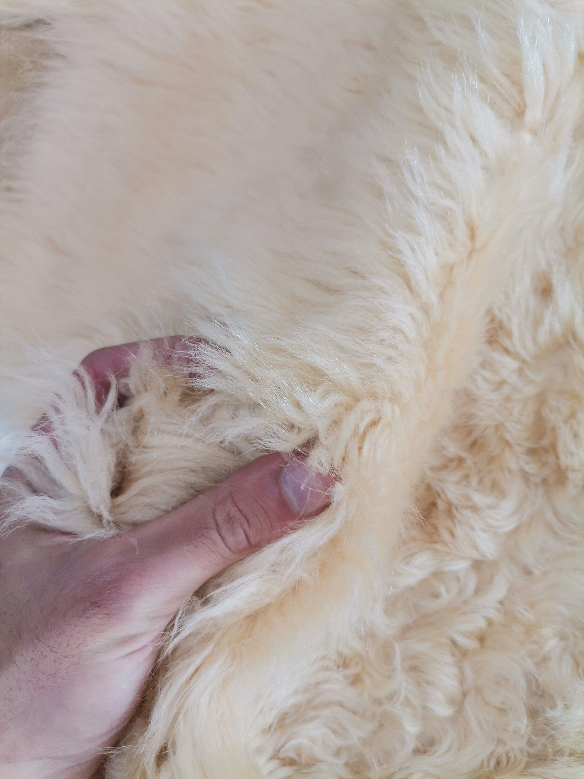 Sheepskin rug shearling leather hide, lambskin curly hair on, natural wool mouton leather - Salvo Leather