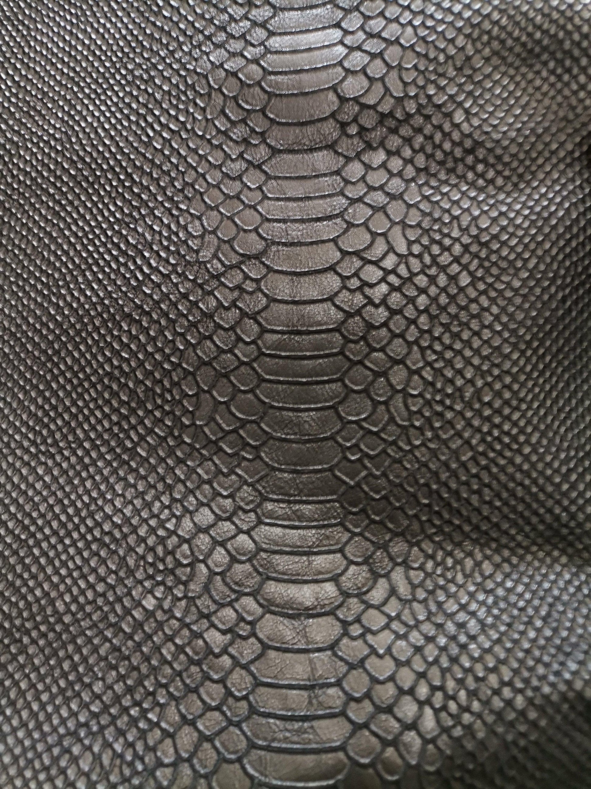 Cow leather printed snake effect, Genuine cowhide leather sheets python-embossed, thickness 1,2mm (3 oz) - Salvo Leather