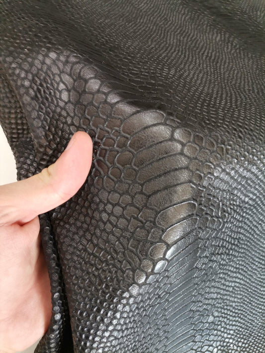 Cow leather printed snake effect, Genuine cowhide leather sheets python-embossed, thickness 1,2mm (3 oz) - Salvo Leather