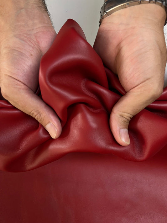 Cow leather col. dark red, Genuine cowhide skin soft and natural leather for crafts, thickness 1,3mm (3 oz)