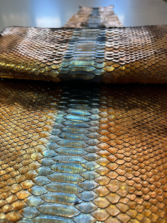 Genuine python leather, real snake leather color gold, and silver, long and wide snakeskin of thick 1,0mm(2 1/2 oz)