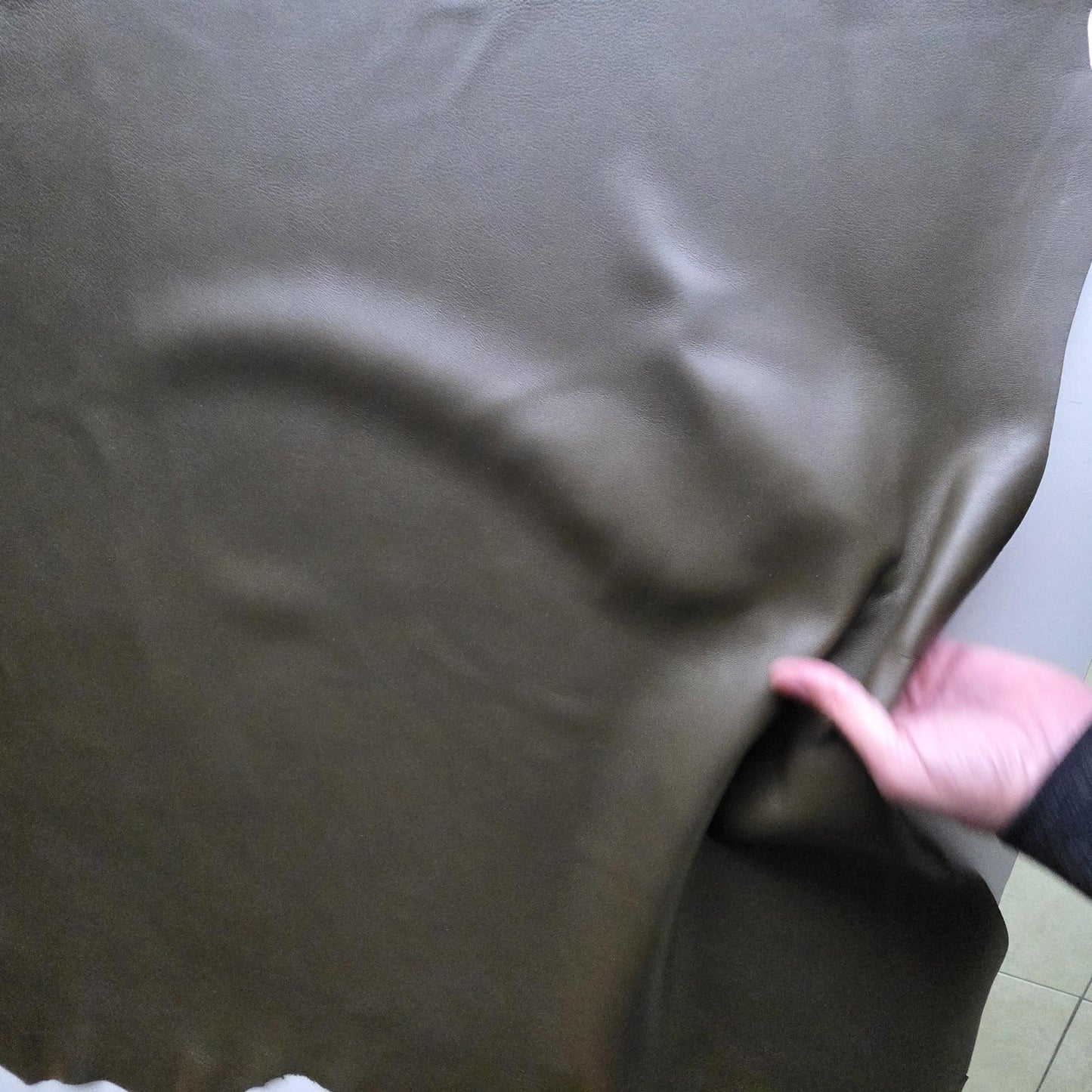 Dark Olive Green Sheep Leather for Crafts: Large Sheepskin Hide