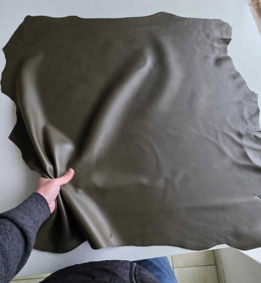 Dark Olive Green Sheep Leather for Crafts: Large Sheepskin Hide