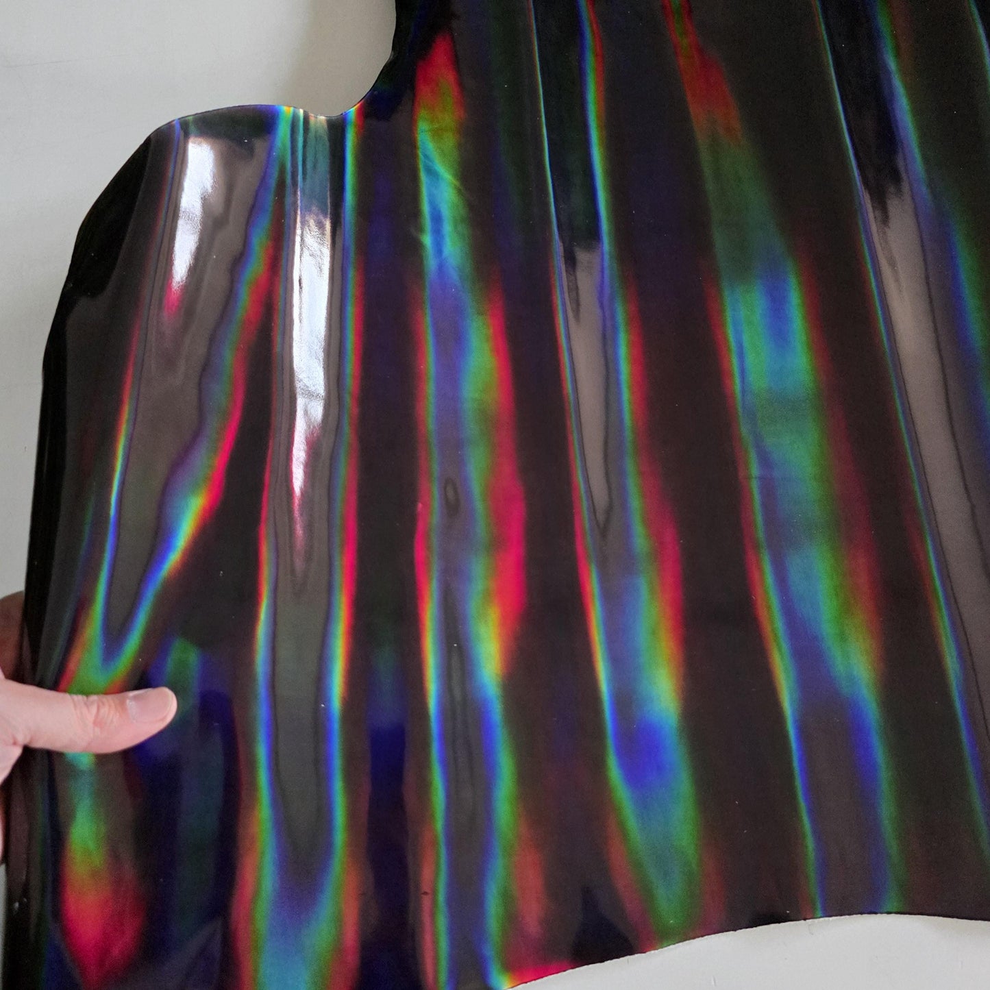 Color Black Iridescent Cow Patent Leather: Holographic Rainbow Glossy Metallic (1.2mm 3 oz)