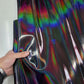 Color Black Iridescent Cow Patent Leather: Holographic Rainbow Glossy Metallic (1.2mm 3 oz)