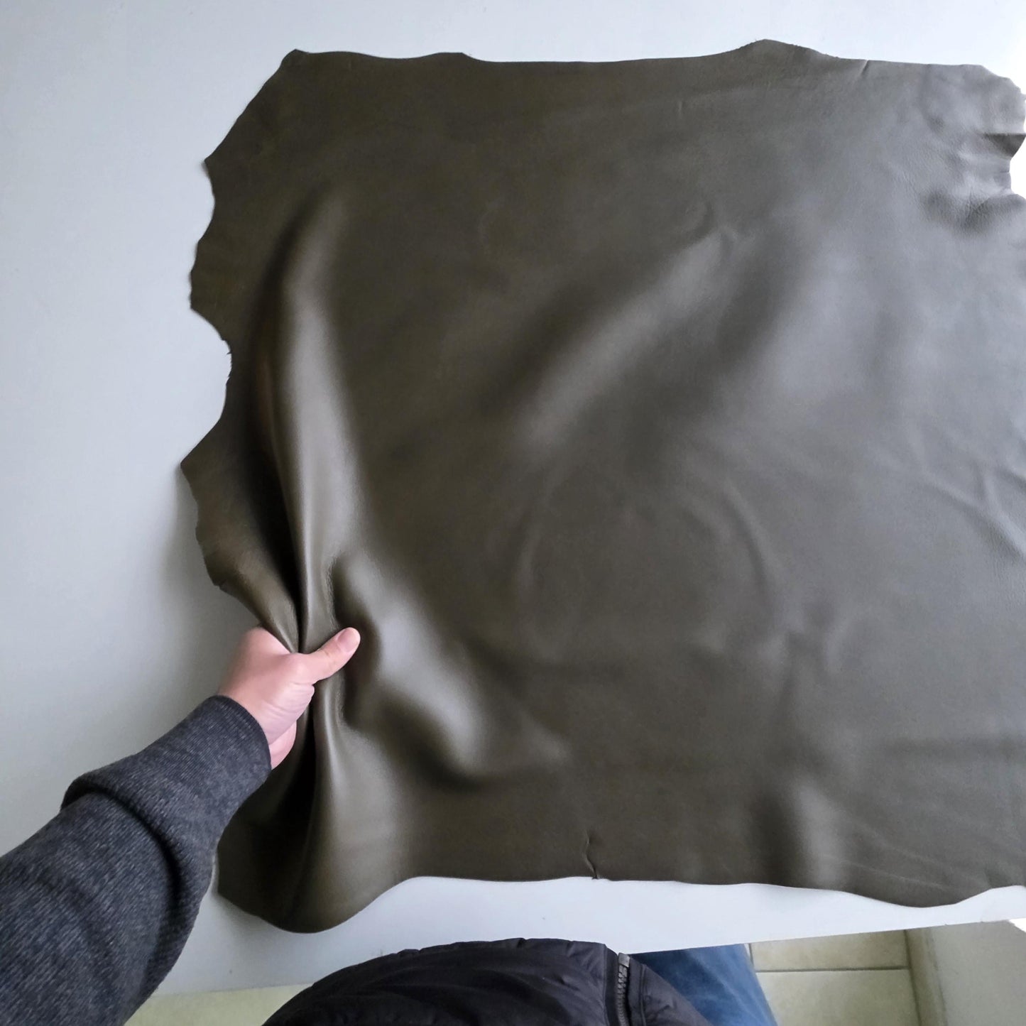 Dark Olive Green Sheep Leather for Crafts: Large Sheepskin Hide