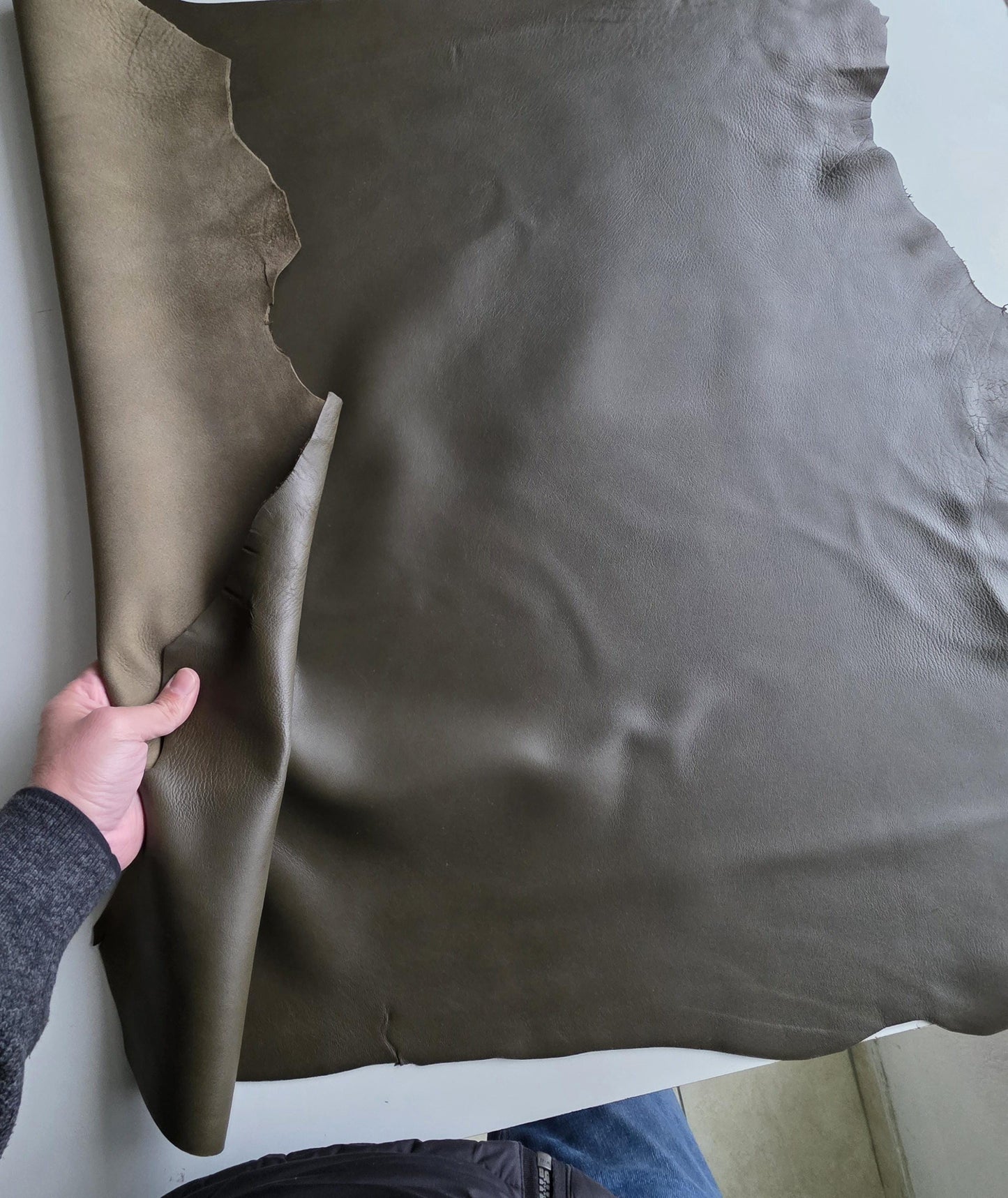 Dark Olive Green Sheep Leather for Crafts: Large Sheepskin Hide