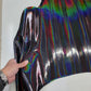 Color Black Iridescent Cow Patent Leather: Holographic Rainbow Glossy Metallic (1.2mm 3 oz)