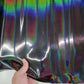 Color Black Iridescent Cow Patent Leather: Holographic Rainbow Glossy Metallic (1.2mm 3 oz)