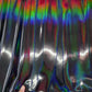 Color Black Iridescent Cow Patent Leather: Holographic Rainbow Glossy Metallic (1.2mm 3 oz)