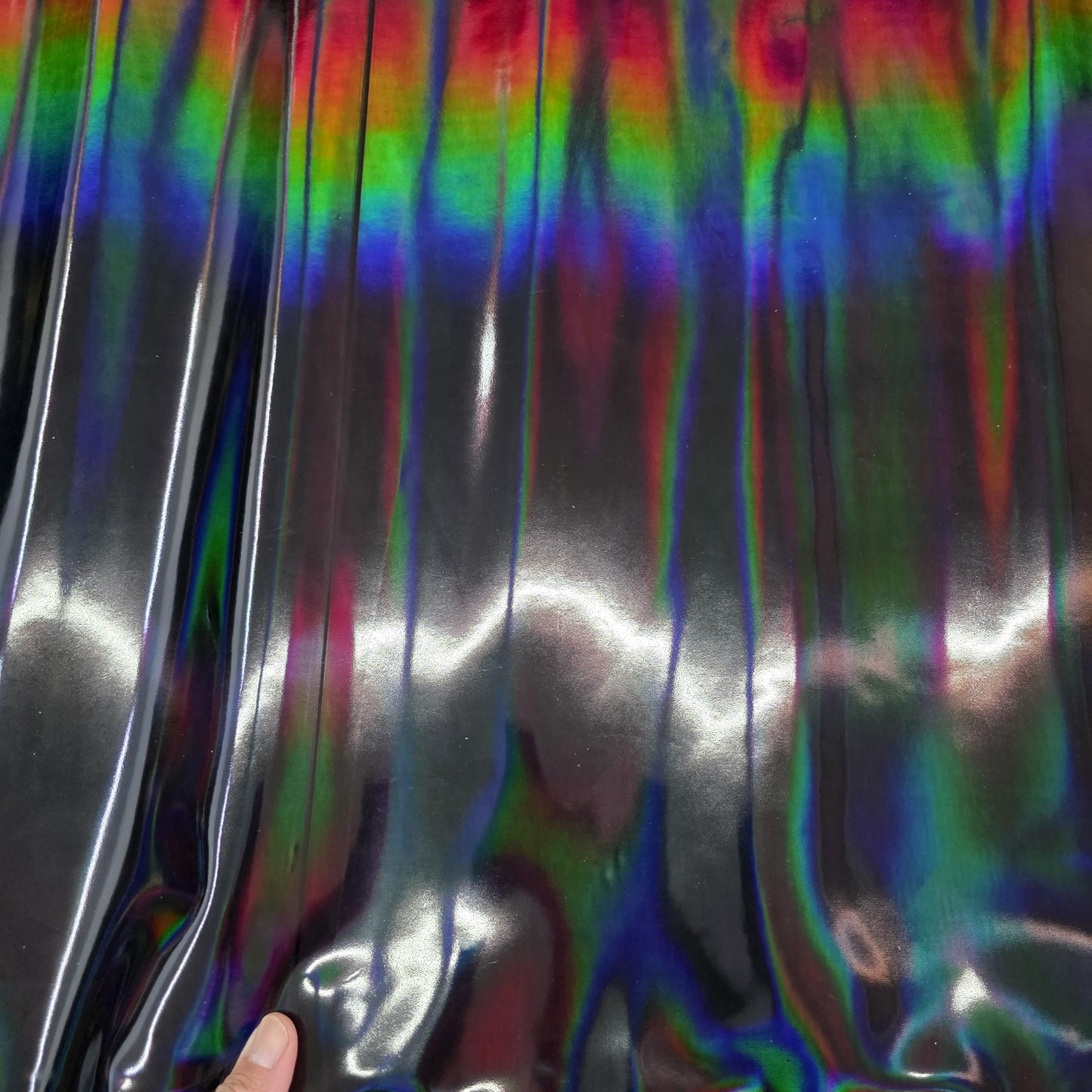 Color Black Iridescent Cow Patent Leather: Holographic Rainbow Glossy Metallic (1.2mm 3 oz)