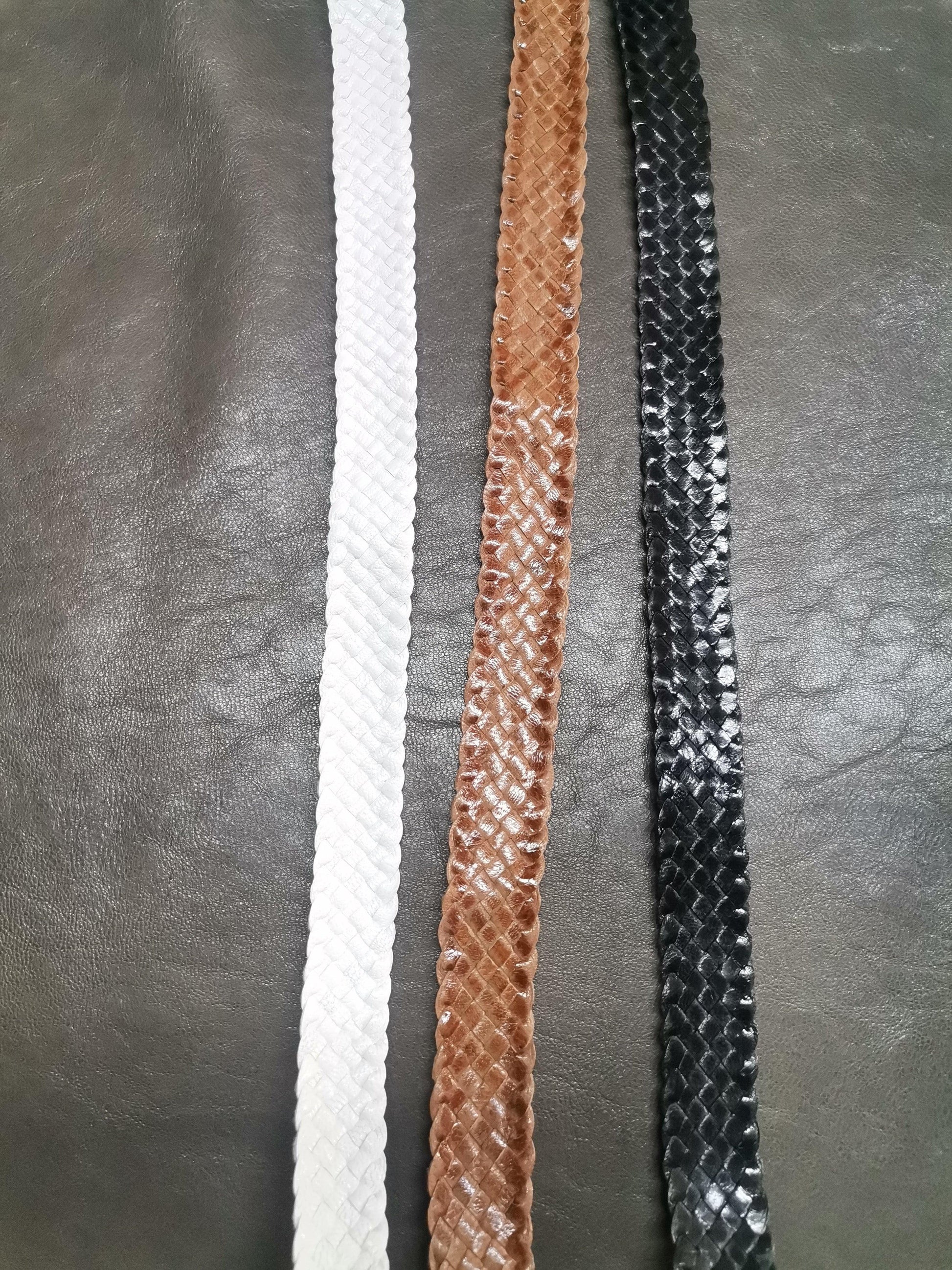 Goat full veg knitted leather straps, Braided goat veg leather straps hand crafted. - Salvo Leather