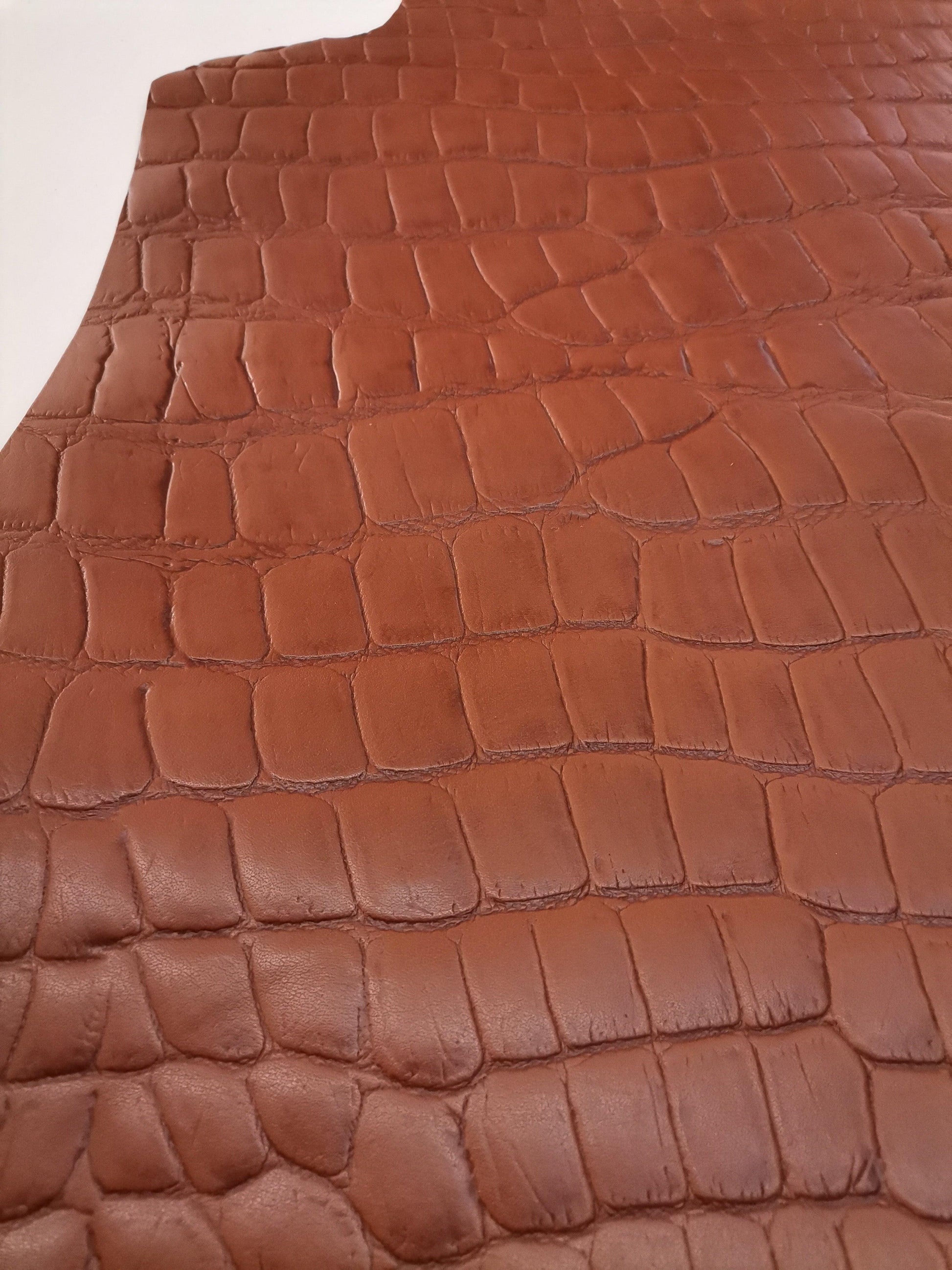 Cow embossed leather with big crocodile effect - Salvo Leather