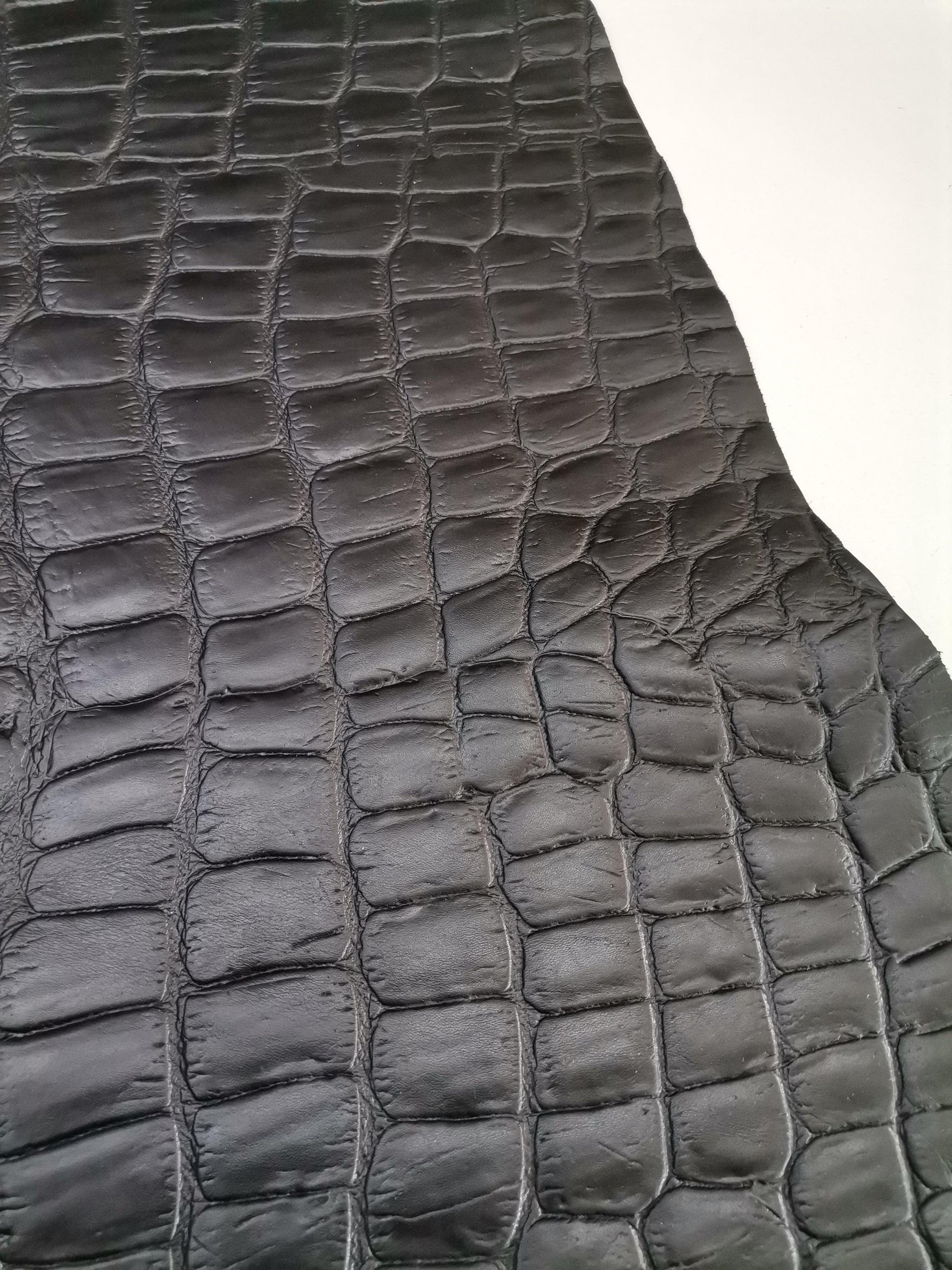 Cow embossed leather with big crocodile effect - Salvo Leather